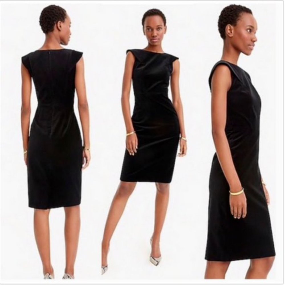 NWT J. Crew |  Cap-sleeve Sheath Dress | Stretch Velvet | Black | Sz 0